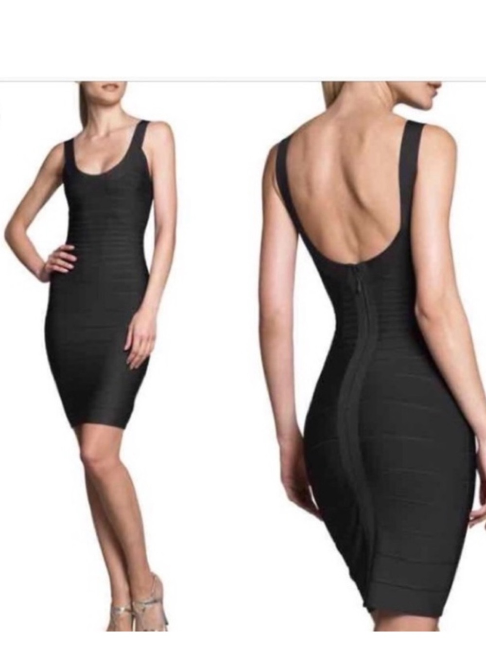 Herve Leger Black Scoop-Back Bandage Mini Dress